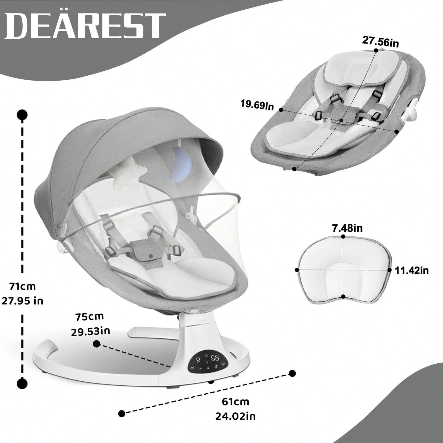 Baby Swings Chair for 0-12 Months with 3 Positions, 5-Point Harness, 5 Speeds, Aluminum Alloy Frame, Portable Indoor & Outdoor Rocker with Musical Speaker, No Assembly Required - Ideal for Infants, Perfect Gift for Halloween & Christmas
