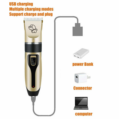 Dog Cat Pet Grooming Kit Rechargeable Cordless Electric Hair Clipper Trimmer Set