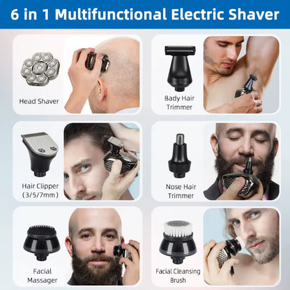 4D Head Shavers for Bald Men, Upgraded 9 Floating Heads 6-In-1 Rechargeable Waterproof Wet Dry Bald Head Shavers for Men