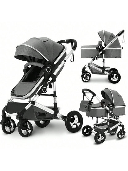 Kinder King 2 in 1 Convertible Baby Stroller, Folding High Landscape Infant Carriage, Newborn Reversible Pram, Adjustable Canopy, Diaper Bag