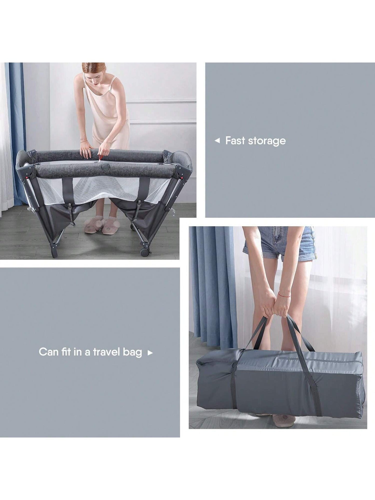 ADOVEL Baby Bassinet Bedside Crib, Pack and Play with Mattress, Diaper Changer and Playards from Newborn to Toddles