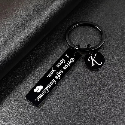 Drive Safe Keychain 26 Letters Key Chains Gifts for Boyfriend Couple Husband Dad Christmas Birthday Valentines Day Gifts