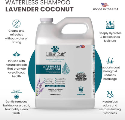 Waterless No-Rinse Dog Dry Shampoo Spray with Hydrating Essential Oils - Ph-Balanced Dry Shampoo for Dogs - Clean, Condition, Detangle & Deodorize Dry, Sensitive Skin (Gallon)