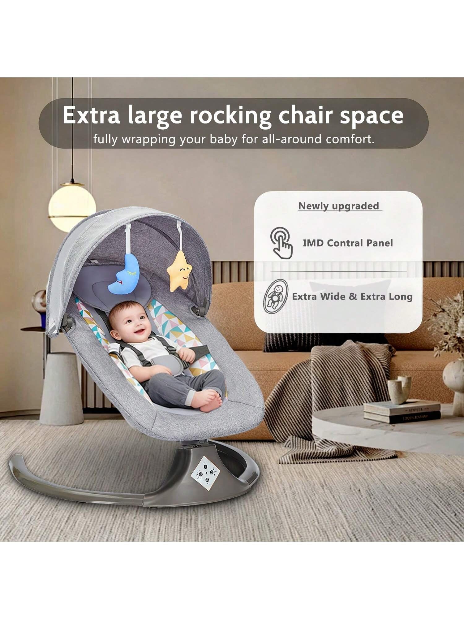 Portable Baby Swings Designed for Infants, Featuring a 5-Point Harness and a Lightweight Structure. They Are Easy to Fold and Suitable for Newborns and Infants Aged 0-12 Months, Supporting a Weight of up to 20 Lbs, and Can Be Used Both Indoors and Ou