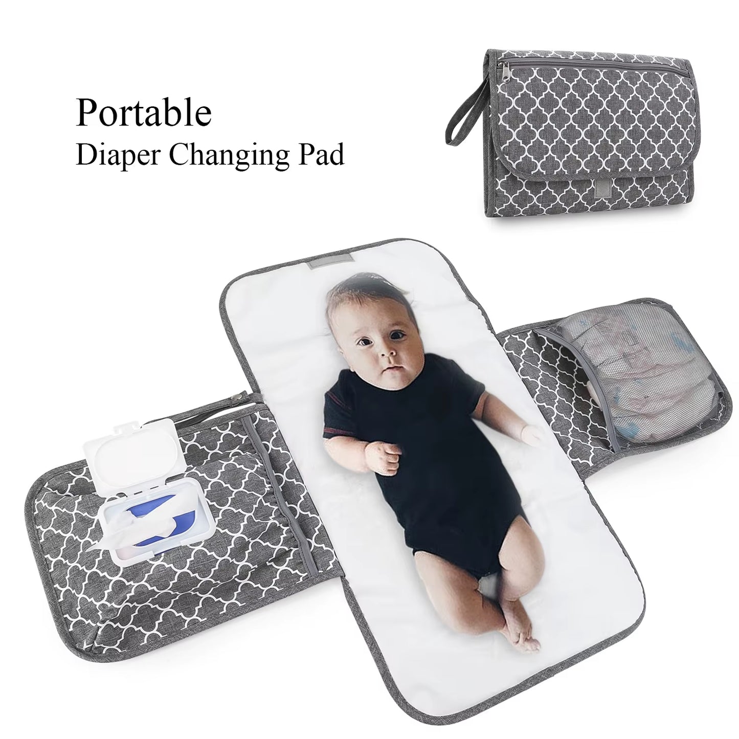 Portable Diaper Changing Pad, Portable Changing Pad for Newborn Girl & Boy - Baby Changing Pad with Smart Wipes Pocket