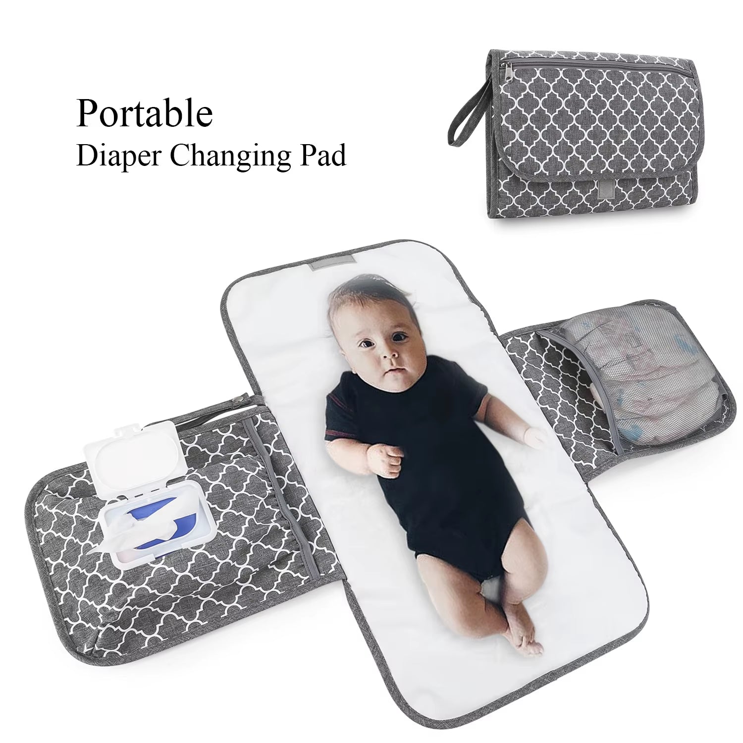 Portable Diaper Changing Pad, Portable Changing Pad for Newborn Girl & Boy - Baby Changing Pad with Smart Wipes Pocket