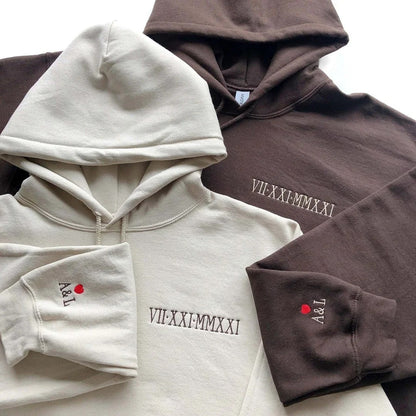 Custom Embroidered Roman Numeral Date Sweatshirt Initial on Sleeve | Valentines Couples Gift 1St Anniversary Gift