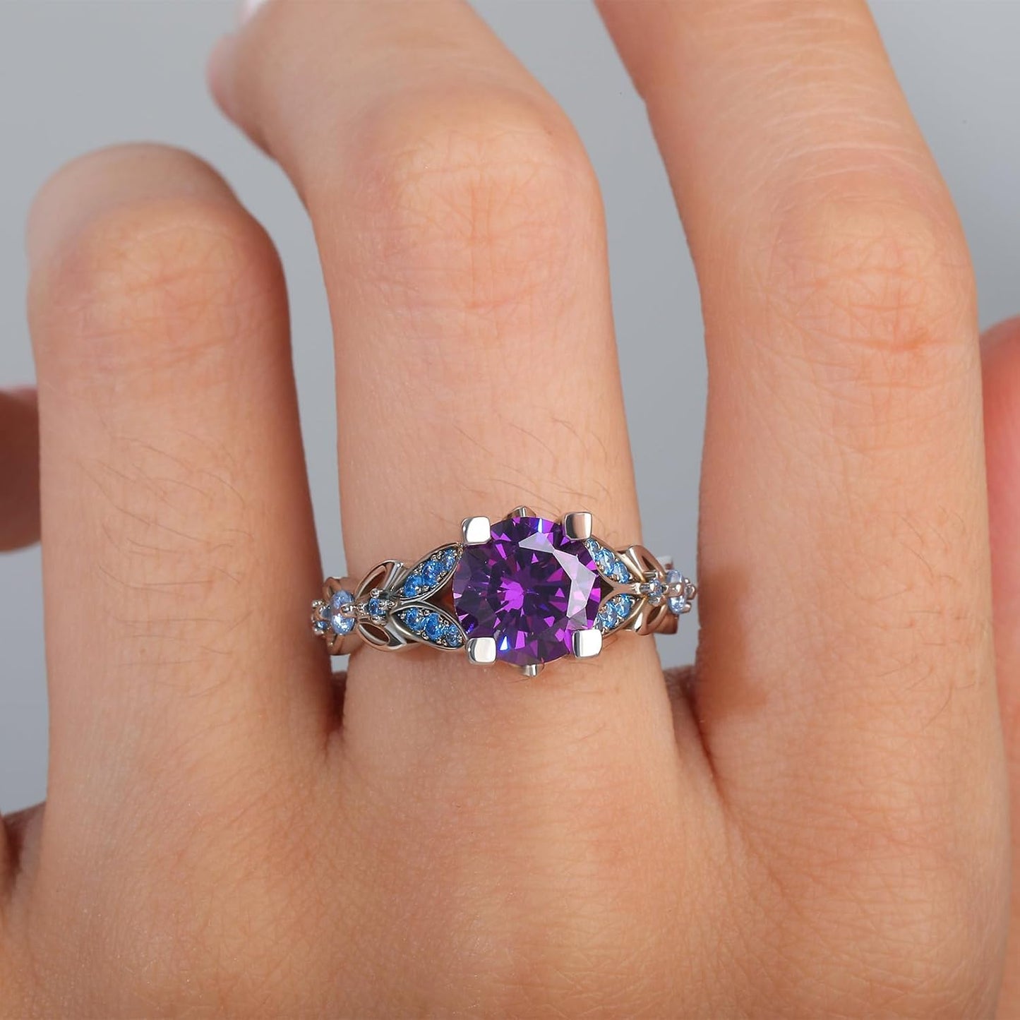 4.3 Carat Personalized Sterling Silver Butterfly Rings for Women Purple Amethyst Bridal round Cut Wedding Engagement Eternity Valentine'S Promise Ring Set