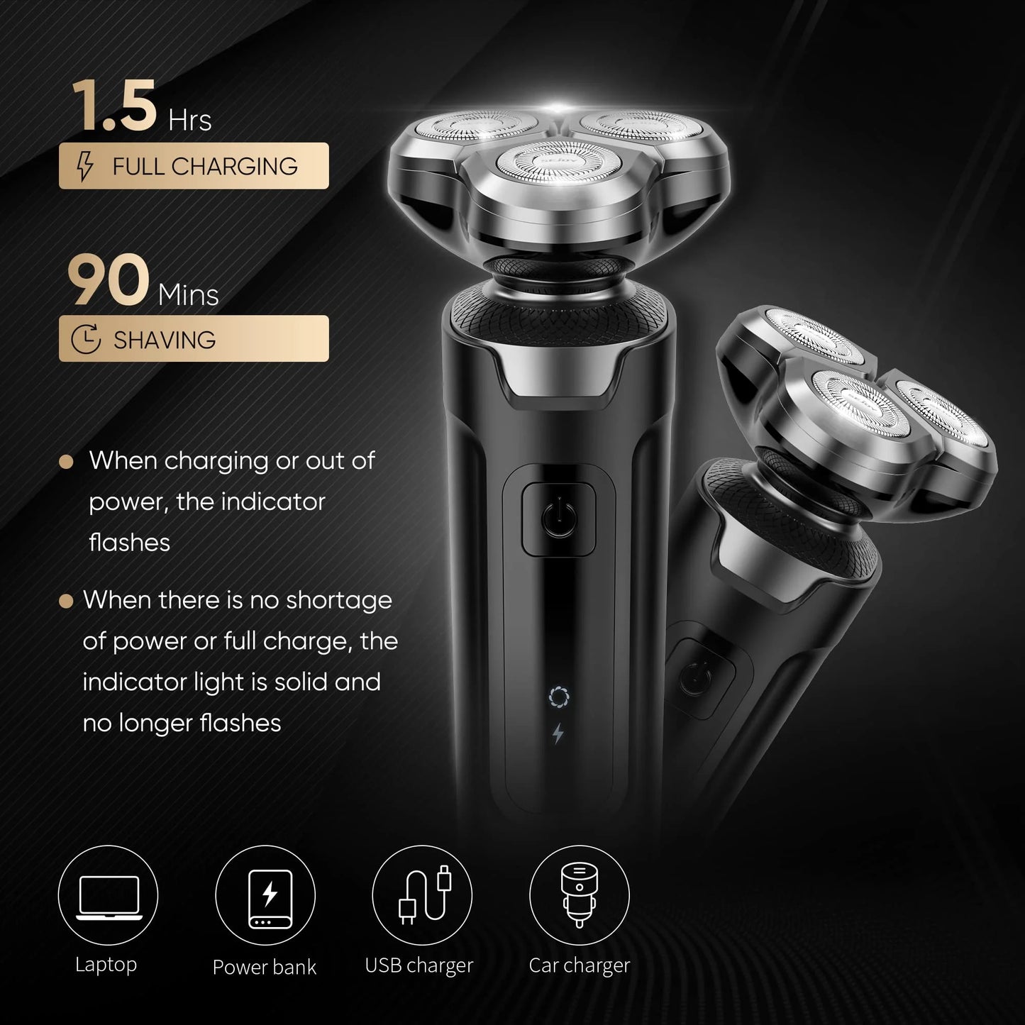 Men'S Electric Shaver, 5 in 1 Rotary Razor Trimmer, Cordless Rechargeable Waterproof, Black