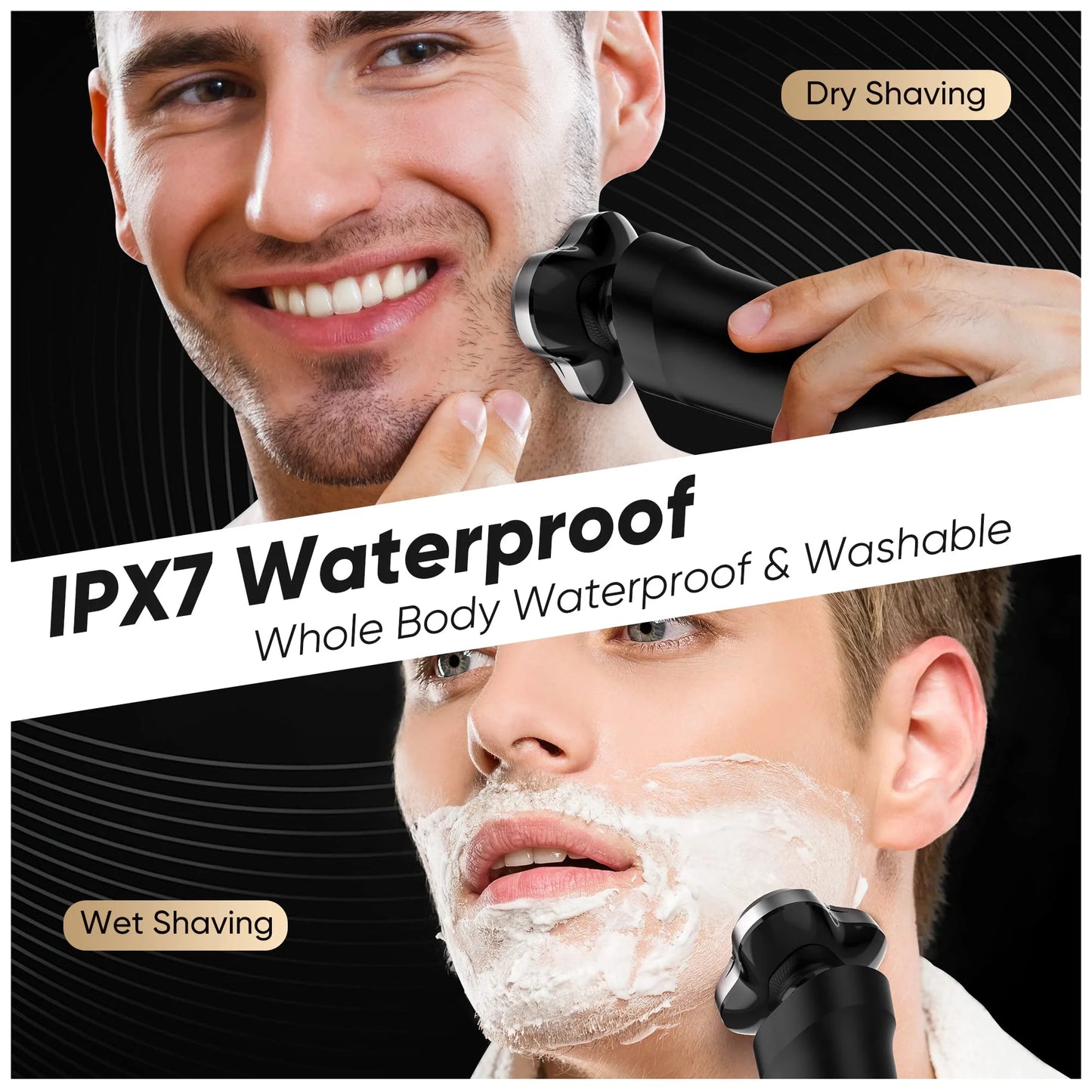 Men'S Electric Shaver, 5 in 1 Rotary Razor Trimmer, Cordless Rechargeable Waterproof, Black