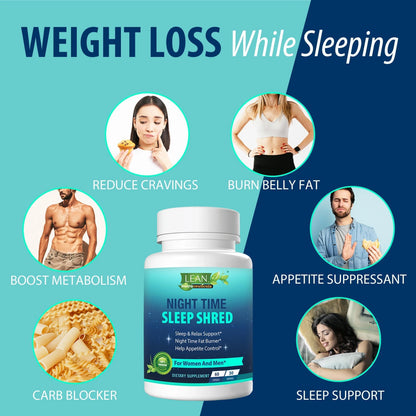 Weight Loss Sleep Aid Night Time Shred Fast Fat Burner, Melatonin L Theanine Cla Ashwagandha Valerian Root 5HTP Pill, Appetite Suppressant Metabolism Booster Calm Supplement for Women Men, 60 Capsule