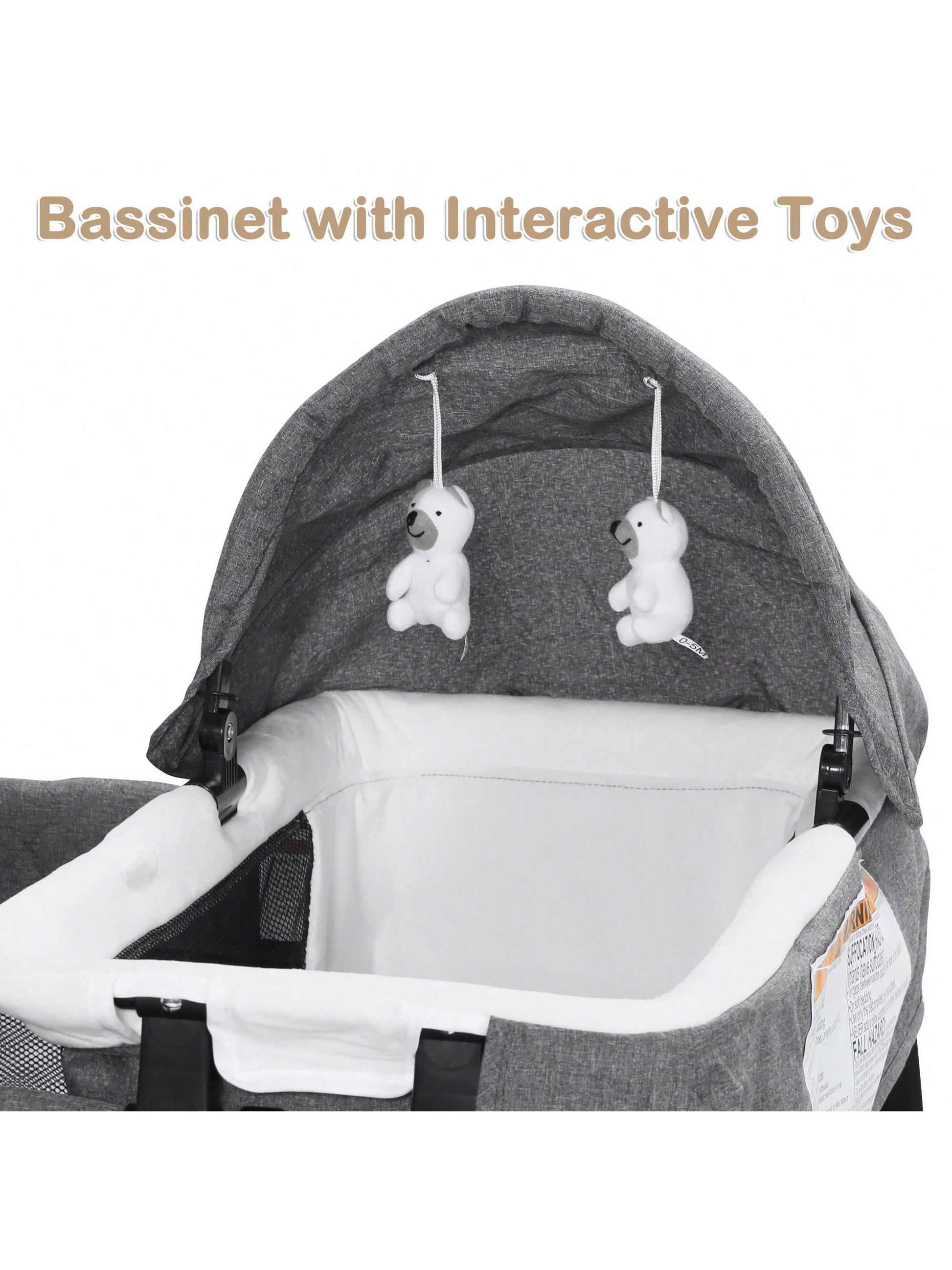 Kinder King 4 in 1 Foldable Pack and Play with Bassinet & Changing Table, Portable Playard for Babies and Toddlers, Convertible Newborn Crib Baby Bed with Canopy, Storage Bag, Black