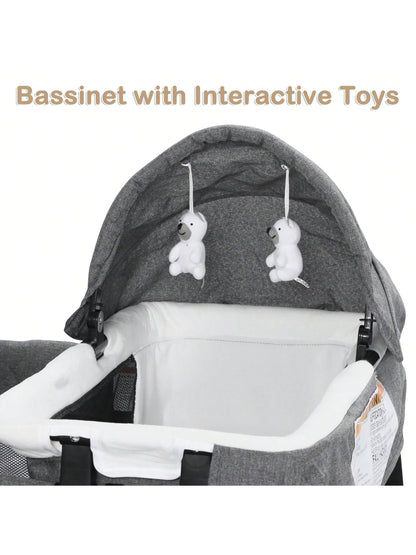 Kinder King 4 in 1 Foldable Pack and Play with Bassinet & Changing Table, Portable Playard for Babies and Toddlers, Convertible Newborn Crib Baby Bed with Canopy, Storage Bag, Black