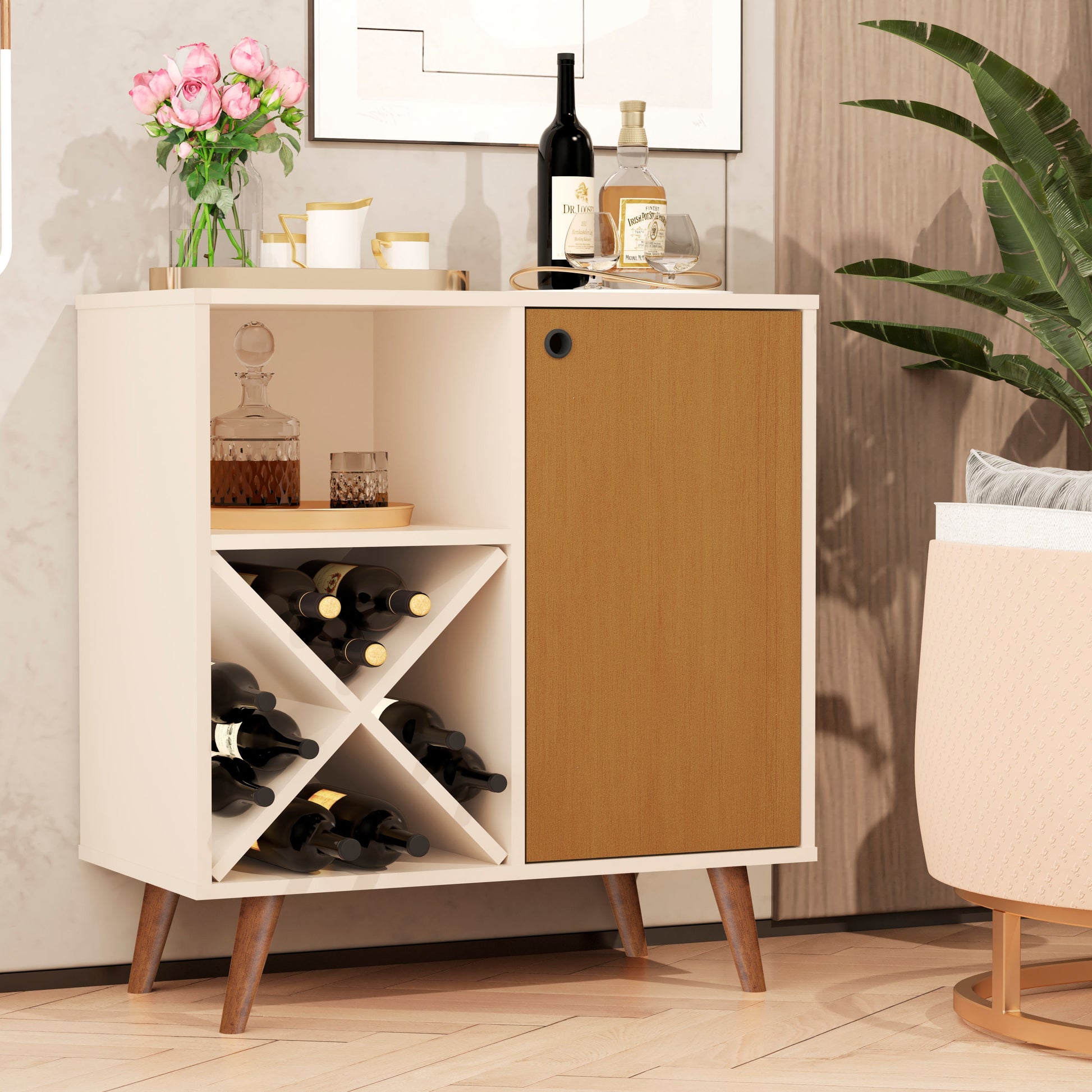 Boahaus Cartmel Bar Cabinet with Wine Rack & Storage | Modern Design & Wooden Legs