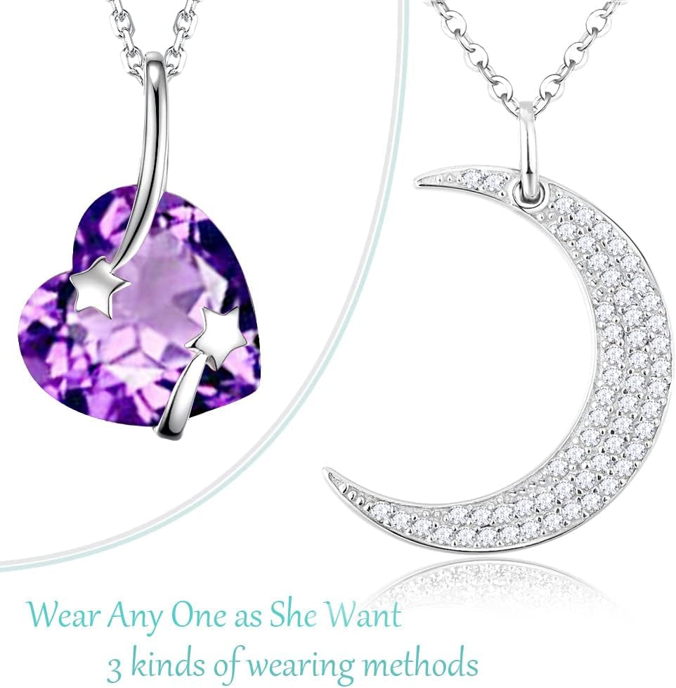 I Love You to the Moon and Back Half Moon Necklace Christmas Jewelry Birthday Gifts Mom Wife December January February Birthstones Blue Topaz Garnet Amethyst and More Stones 925 Sterling Silver