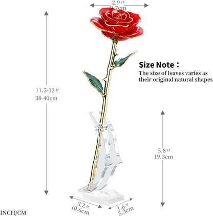 Valentines Day Gift Rose,24K Gold Real Rose Gift for Her and Great Valentines Gift for Her Rose, Red Rose with Stand