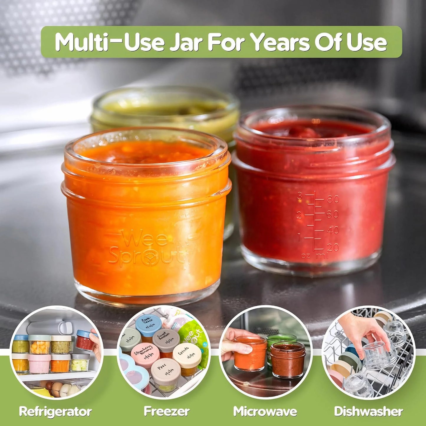 Glass Baby Food Storage Jars with Plastic Lids (4 Oz, 12 Pack Set)