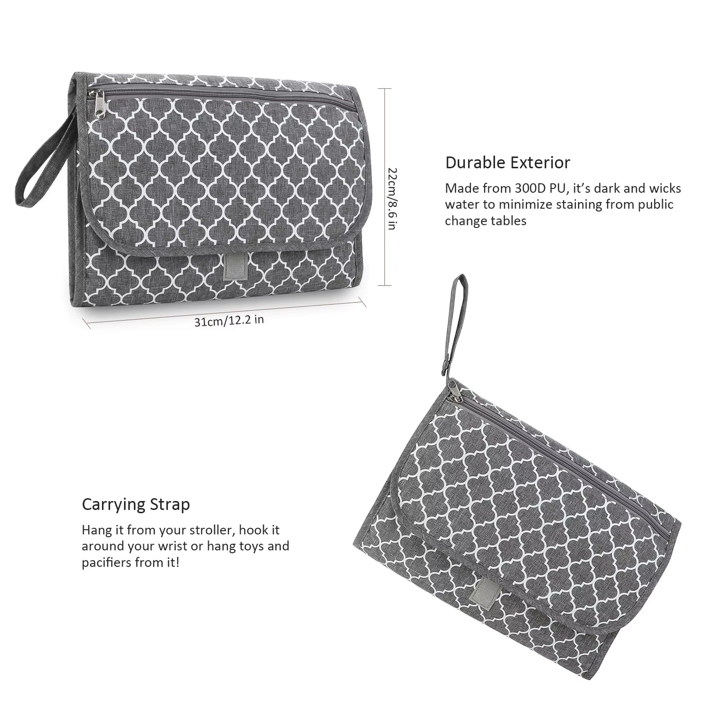 Portable Diaper Changing Pad, Portable Changing Pad for Newborn Girl & Boy - Baby Changing Pad with Smart Wipes Pocket