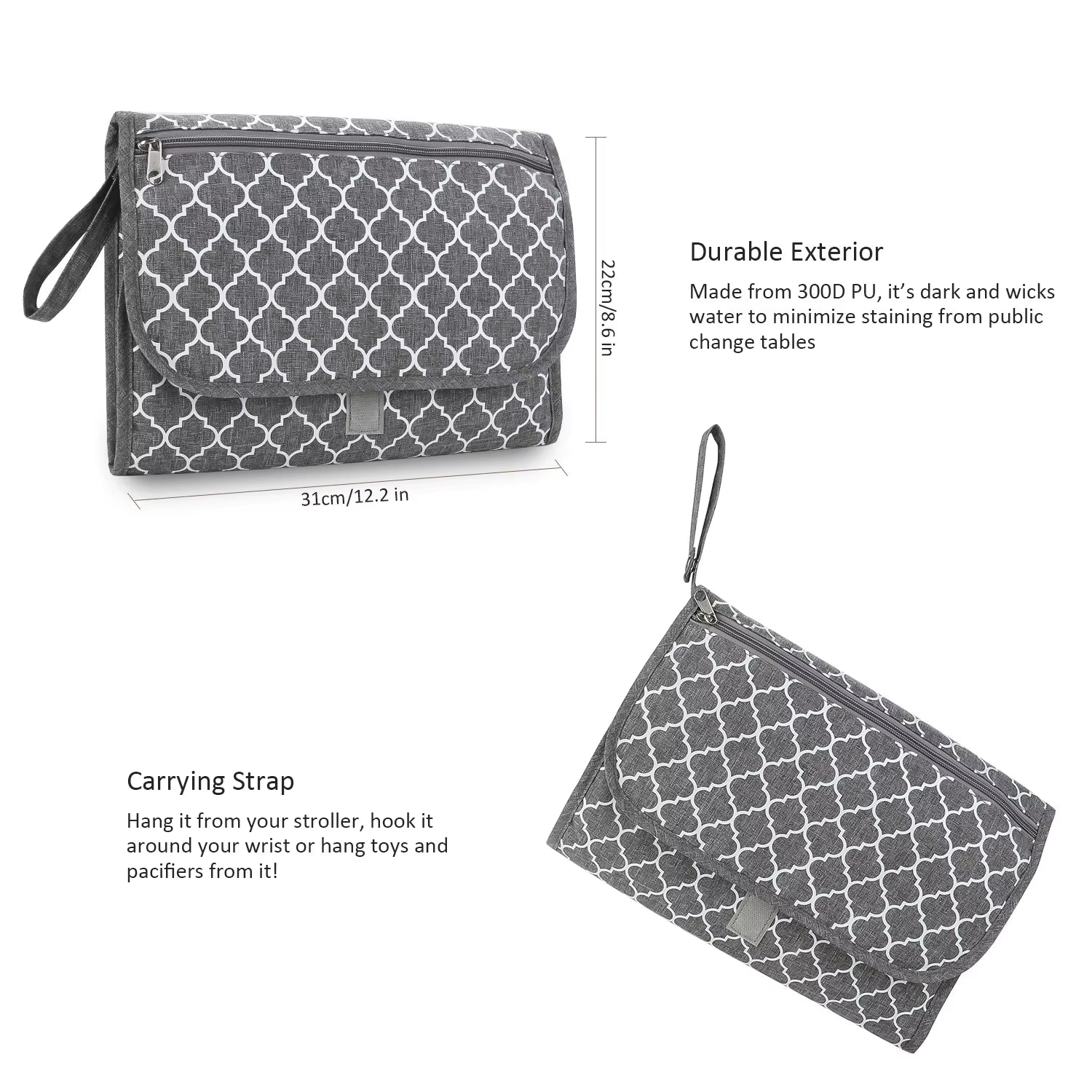 Portable Diaper Changing Pad, Portable Changing Pad for Newborn Girl & Boy - Baby Changing Pad with Smart Wipes Pocket