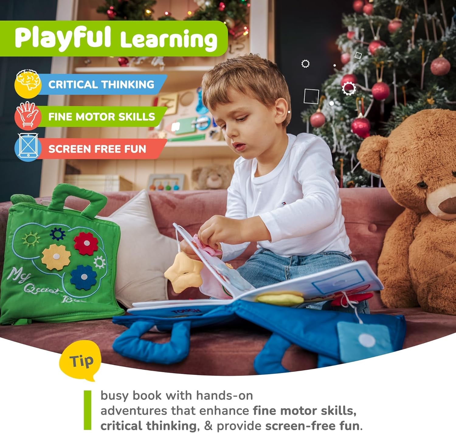 Busy Book for Toddlers 1-3 - Airplane Toys for Toddlers 1-3, My Quiet Book Montessori Toys for 1 Year Old with Kids Plane Activities, Activity Busy Board, for Boys & Girls