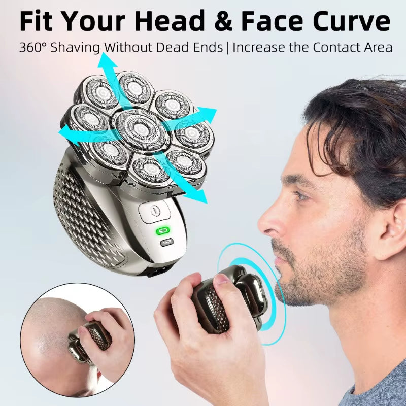 4D Head Shavers for Bald Men, Upgraded 9 Floating Heads 6-In-1 Rechargeable Waterproof Wet Dry Bald Head Shavers for Men