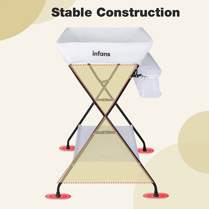 Baby Changing Table, Folding Diaper Station Portable Nursery Organizer with Safety Belt and Large Storage Racks for Newborn Baby and Infant (White)