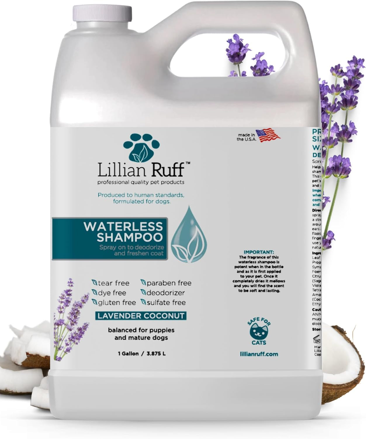 Waterless No-Rinse Dog Dry Shampoo Spray with Hydrating Essential Oils - Ph-Balanced Dry Shampoo for Dogs - Clean, Condition, Detangle & Deodorize Dry, Sensitive Skin (Gallon)
