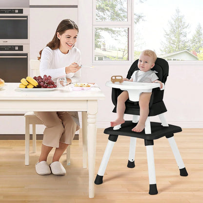 Kinder King 8 in 1 Baby High Chair, Coverts to Dining Booster Seat/Kids Table & Chair Set/Toddler Building Block Table/Kids Stool, Removable Tray & Double Seat Cover, Easy to Wipe, Christmas Gift, Black