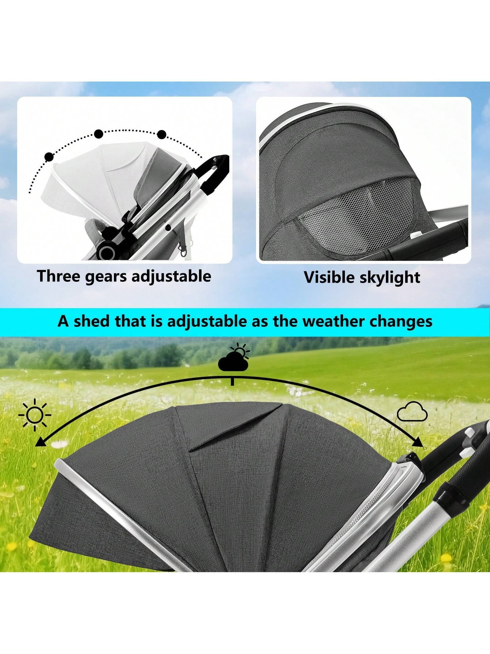 Kinder King 2 in 1 Convertible Baby Stroller, Folding High Landscape Infant Carriage, Newborn Reversible Pram, Adjustable Canopy, Diaper Bag