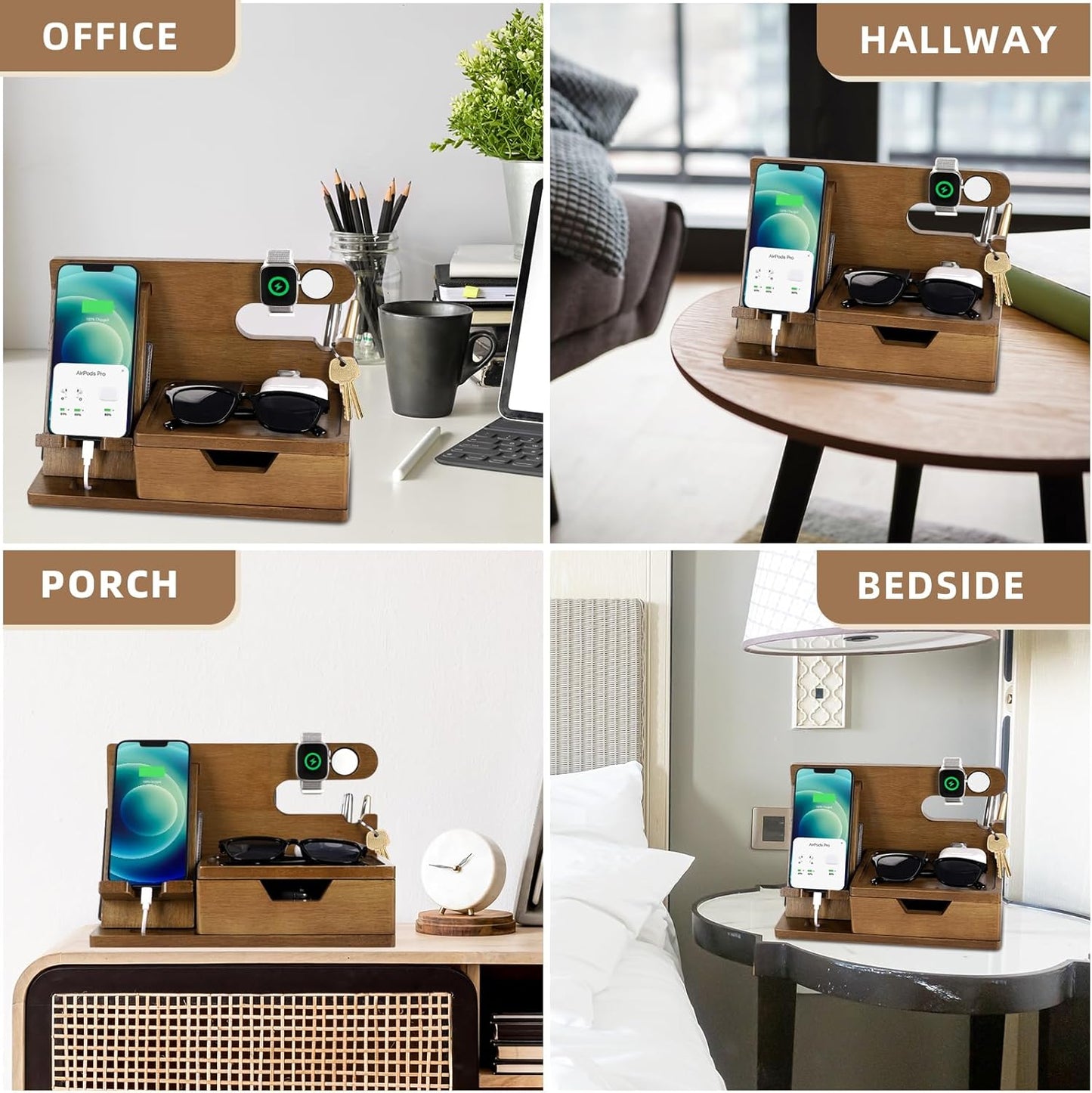 Gifts for Men Him Husband Dad, Wood Phone Docking Station with Drawer, Christmas Xmas Birthday Anniversary Men Him Husband Boyfriend Gifts from Girlfriend, Mens Nightstand Organizer Presents Ideas