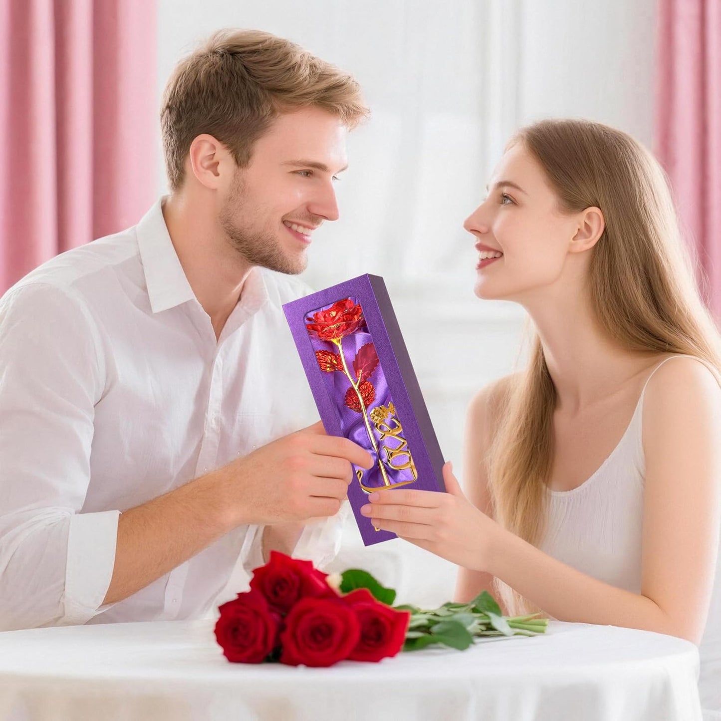 Valentines Day Rose Gifts for Her,Birthday Gifts for Women,Mothers Day Flowers Gifts for Mom,Red Artificial Flower Present with Love Stand for Wife,Grandma,Daughter,Birthday,Anniversary