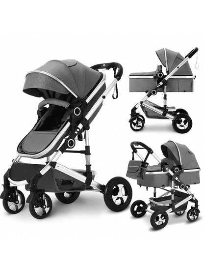 Kinder King 2 in 1 Convertible Baby Stroller, Folding High Landscape Infant Carriage, Newborn Reversible Pram, Adjustable Canopy, Diaper Bag