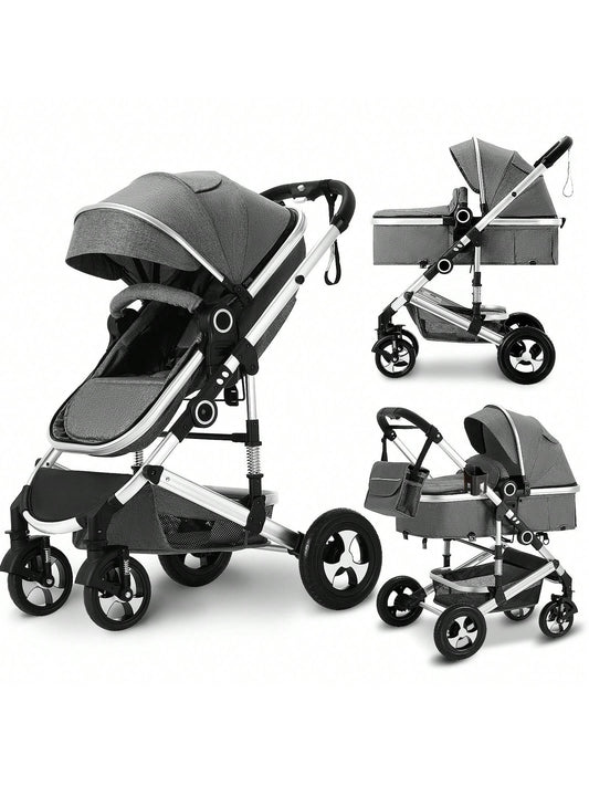 Kinder King 2 in 1 Convertible Baby Stroller, Folding High Landscape Infant Carriage, Newborn Reversible Pram, Adjustable Canopy, Diaper Bag