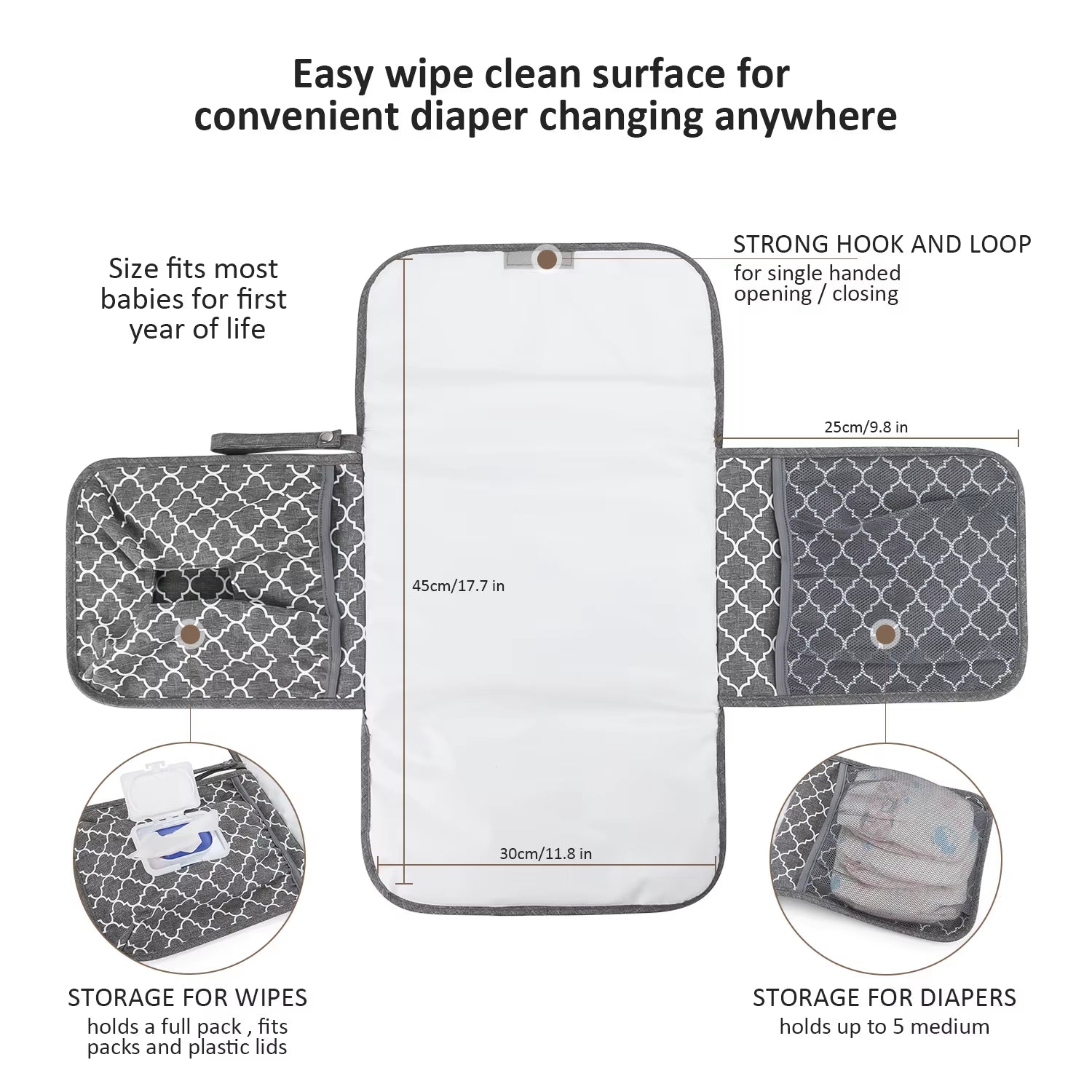 Portable Diaper Changing Pad, Portable Changing Pad for Newborn Girl & Boy - Baby Changing Pad with Smart Wipes Pocket