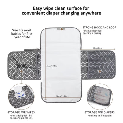 Portable Diaper Changing Pad, Portable Changing Pad for Newborn Girl & Boy - Baby Changing Pad with Smart Wipes Pocket