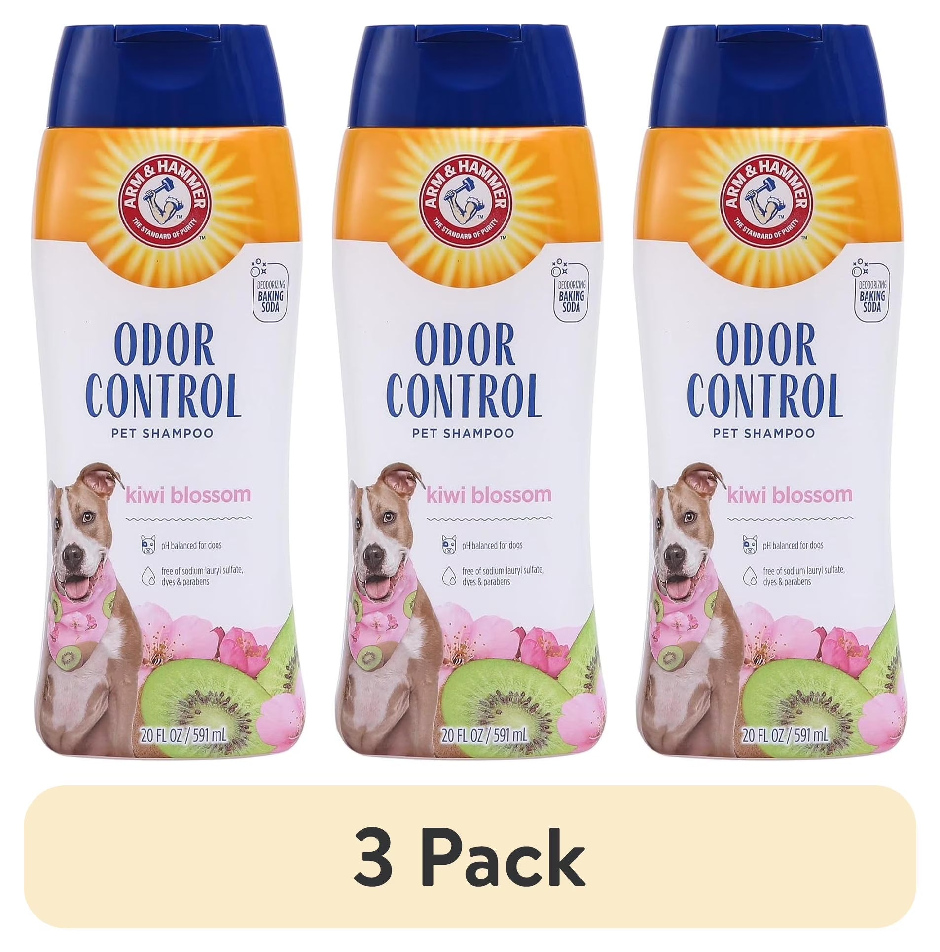 (3 Pack)  Dog Deodorizing Shampoo with Baking Soda, Kiwi Blossom Scent 20 Oz