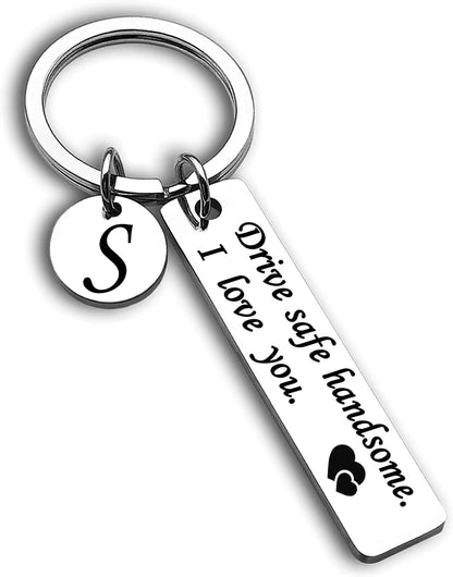 Drive Safe Keychain 26 Letters Key Chains Gifts for Boyfriend Couple Husband Dad Christmas Birthday Valentines Day Gifts