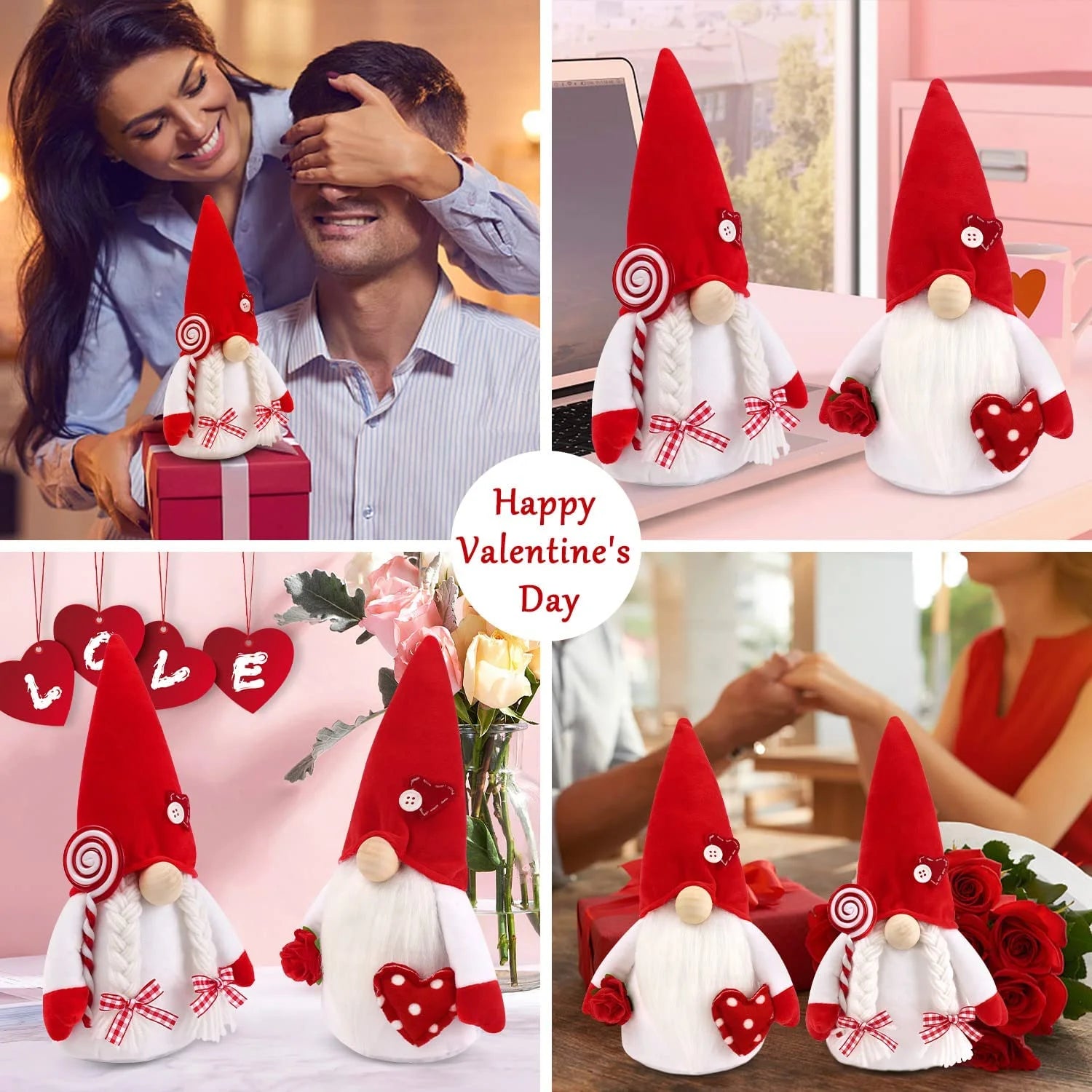 2PCS Valentines Day Gnome Plush Decorations Swedish Tomte Gnomes, Romantic Valentines Day Decor Scandinavian Gnomes Decorations, 11.4 Inche