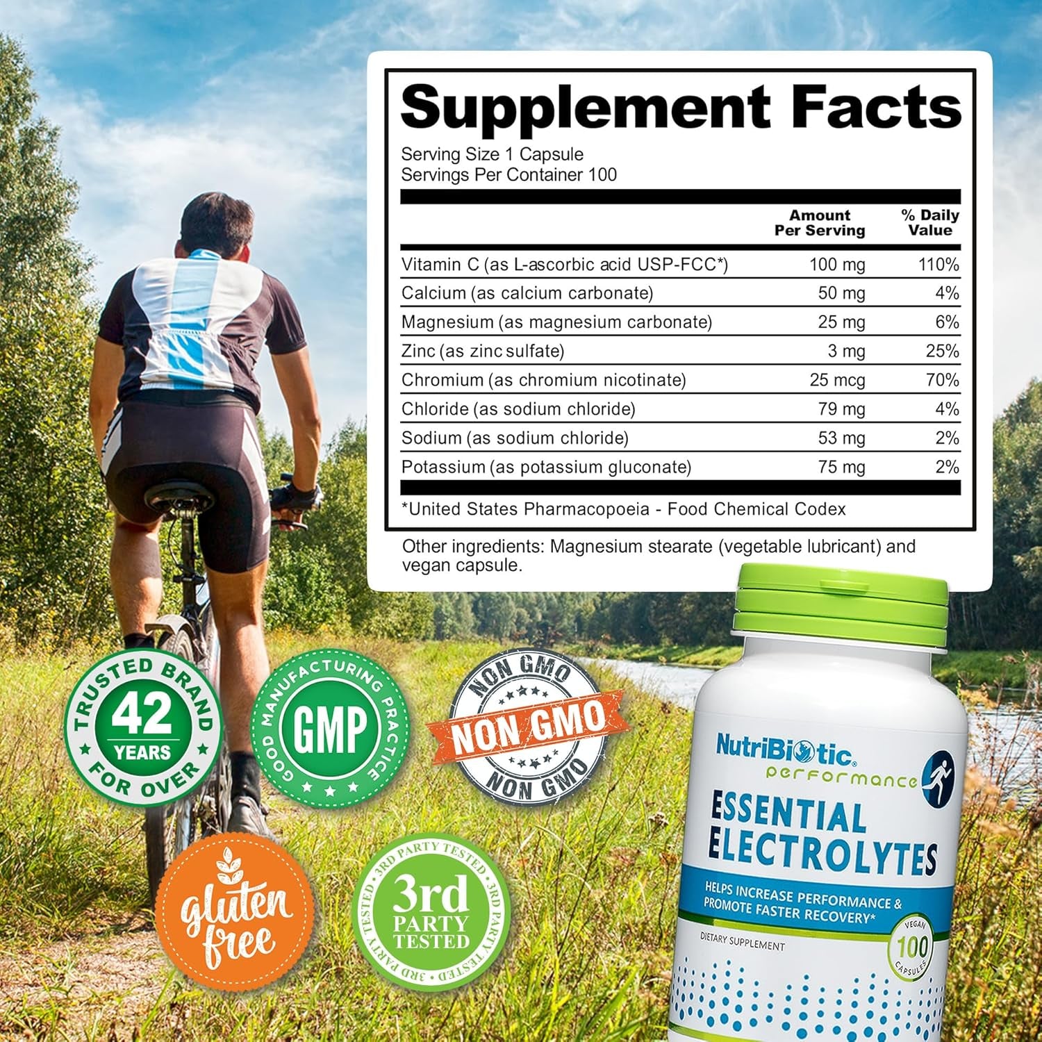 Nutribiotic Essential Electrolytes, 100 Ct Capsules | Supports Increased Performance & Faster Recovery | Pharmaceutical Grade Vitamin C with Electrolytes for Rehydration | Vegan, Gluten-Free & Non-Gmo