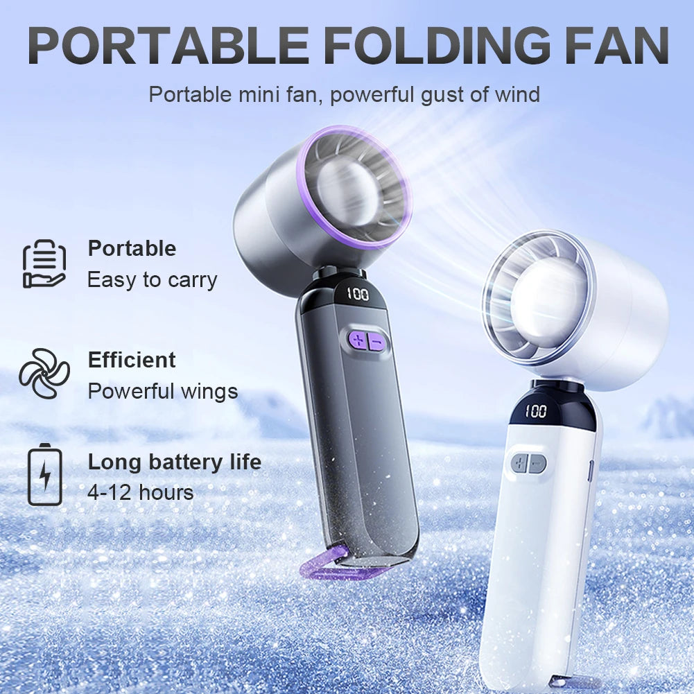 2025 Air Cooling Fan USB Charging LED Digital Display Portable Hand Fan Outdoor Travel Ice Refrigeration Small Electric Fan