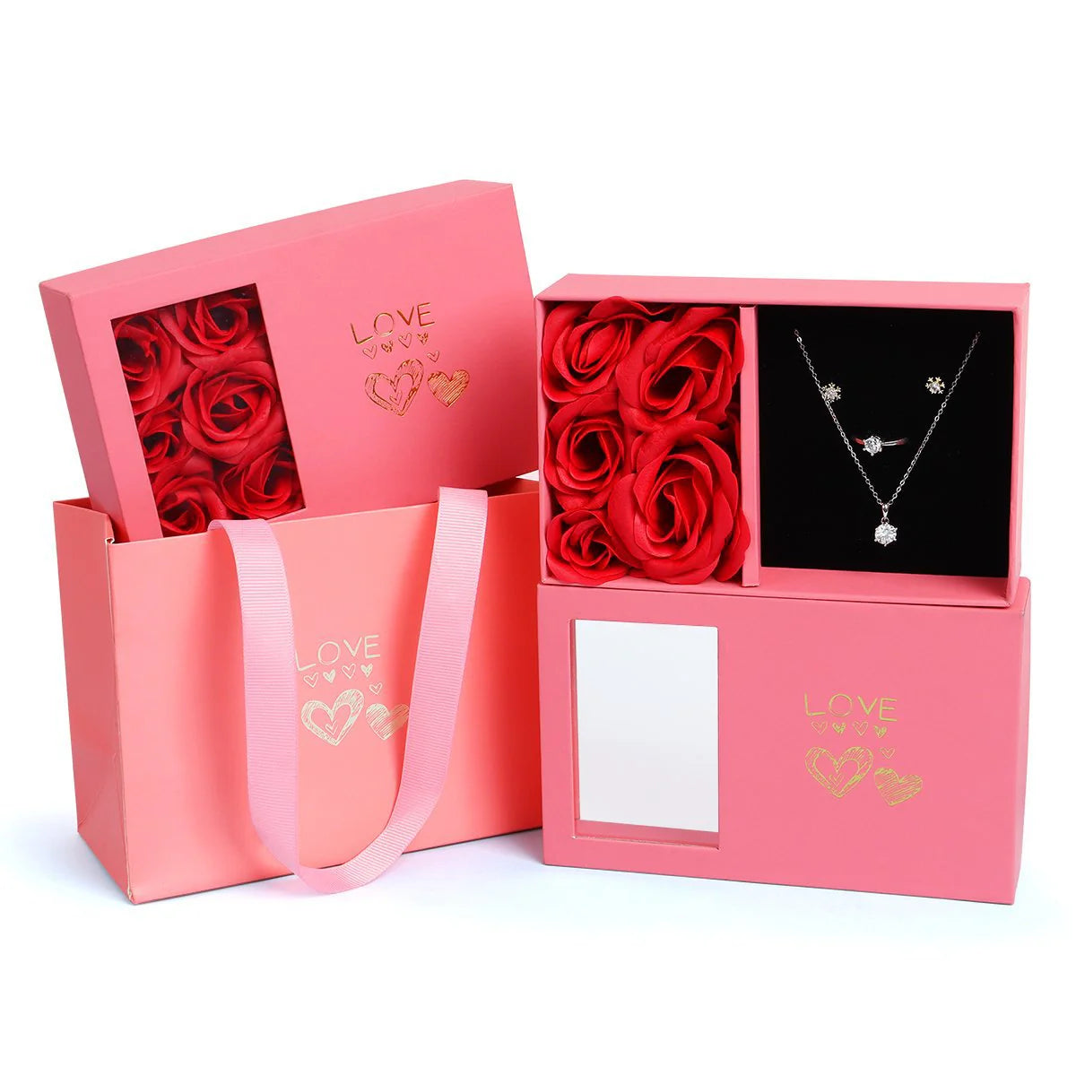 Heaven and Earth Cover Rose Jewelry Box Six Flowers Ring Box Valentine'S Day Gift Jewelry Packaging Box Pendant Necklace Box