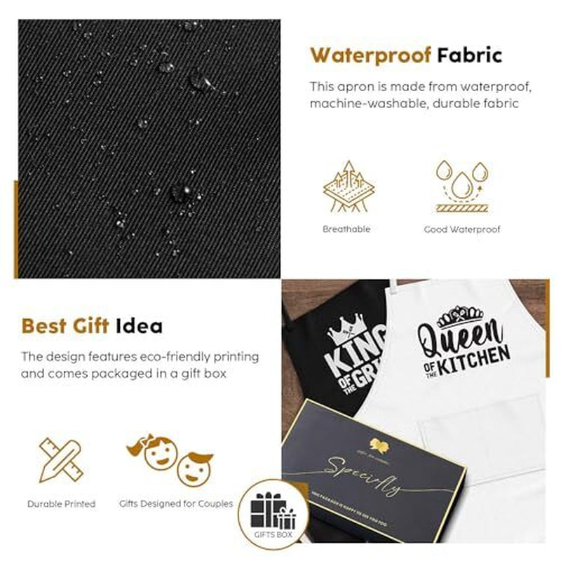 King & Queen Apron Set - Wedding Engagement Gifts for Couples, Funny Kitchen