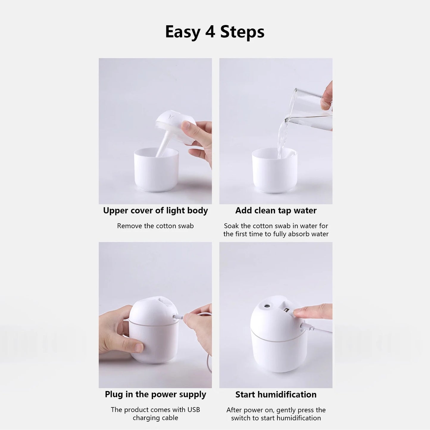 USB Humidifier with Light ,Quiet Cool Mist Humidifier for Bedroom and Office ,Plants, Easy to Clean