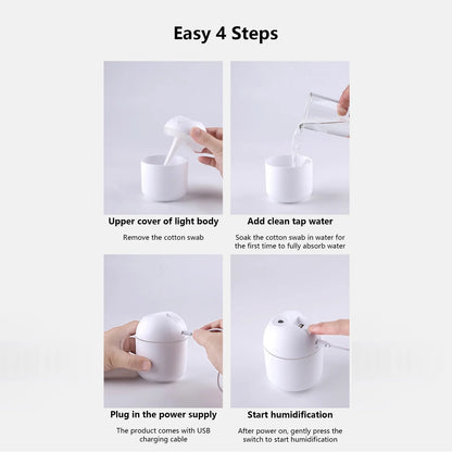USB Humidifier with Light ,Quiet Cool Mist Humidifier for Bedroom and Office ,Plants, Easy to Clean