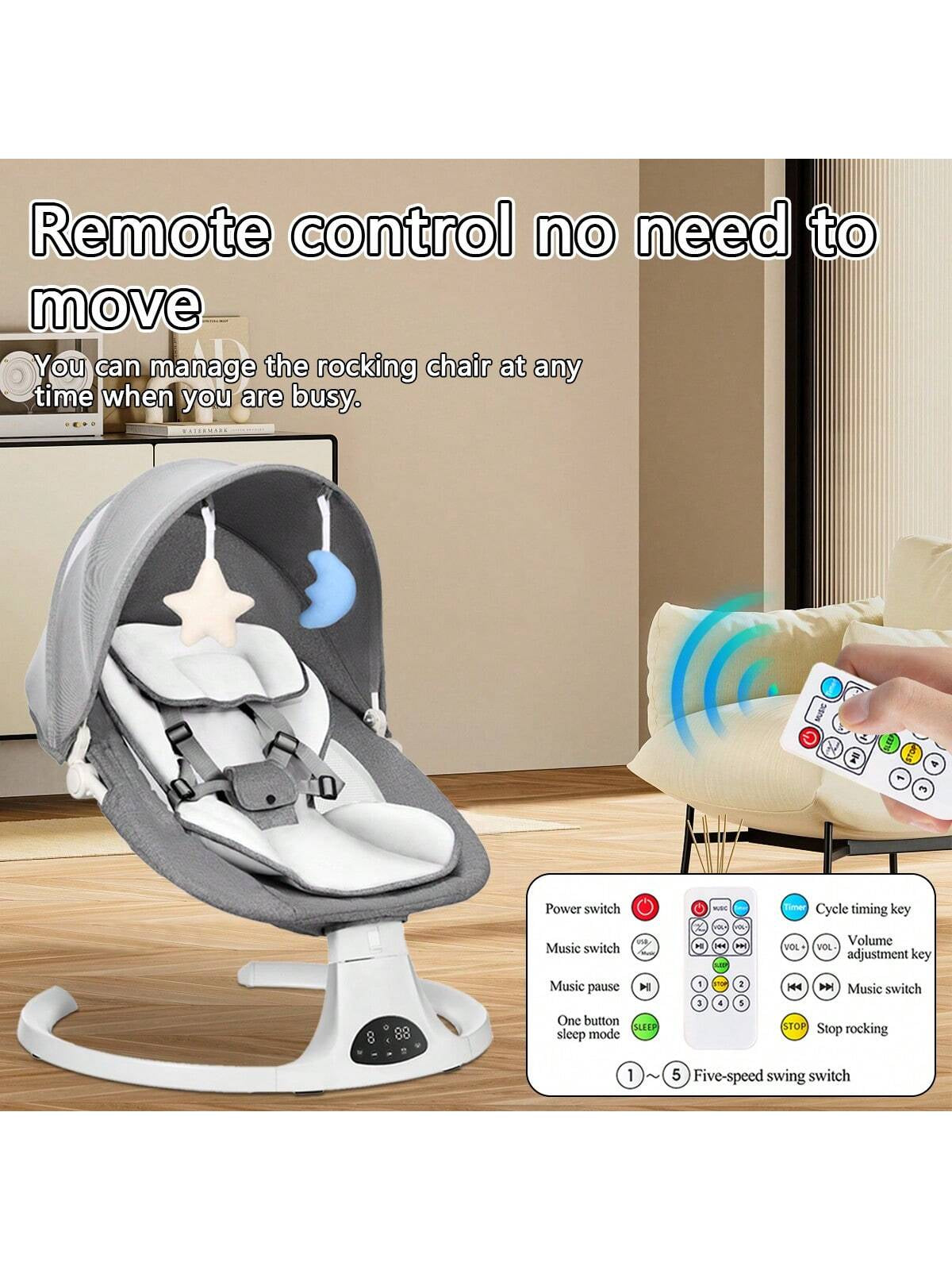 Baby Swings Chair for 0-12 Months with 3 Positions, 5-Point Harness, 5 Speeds, Aluminum Alloy Frame, Portable Indoor & Outdoor Rocker with Musical Speaker, No Assembly Required - Ideal for Infants, Perfect Gift for Halloween & Christmas