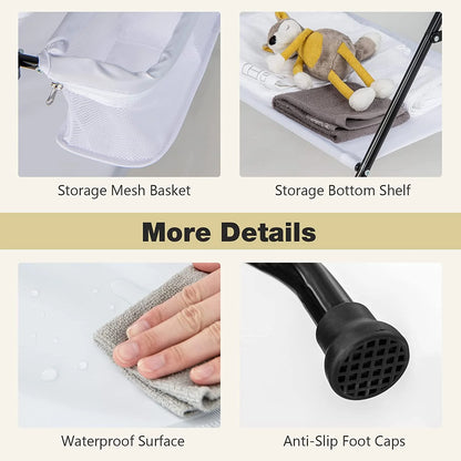 Baby Changing Table, Folding Diaper Station Portable Nursery Organizer with Safety Belt and Large Storage Racks for Newborn Baby and Infant (White)