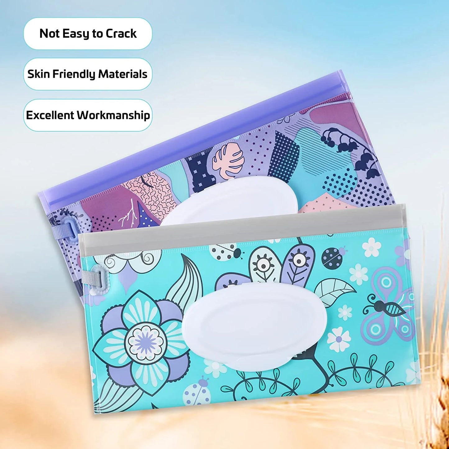 Baby Wipes Container,Baby Wipe Dispenser,Reusable Portable Wipe Holder,Travel Baby Wipes,Refillable Wet Wipe Pouch(Floral)2 Pack