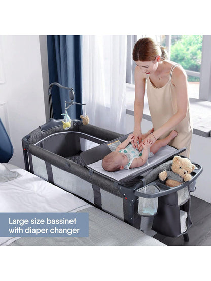 ADOVEL Baby Bassinet Bedside Crib, Pack and Play with Mattress, Diaper Changer and Playards from Newborn to Toddles