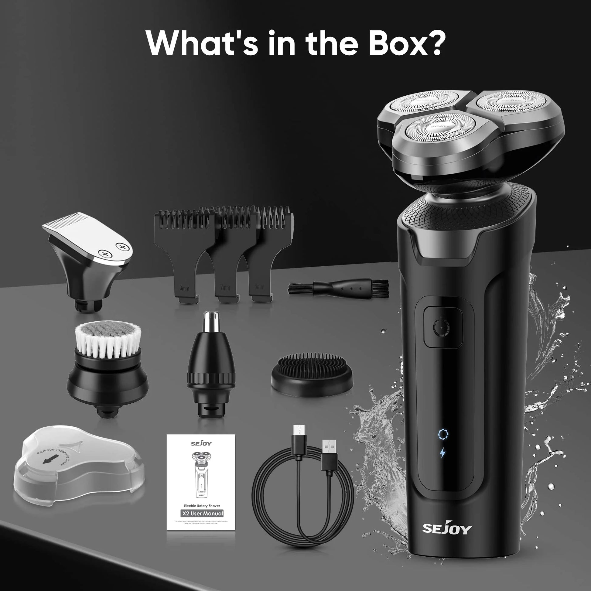 Men'S Electric Shaver, 5 in 1 Rotary Razor Trimmer, Cordless Rechargeable Waterproof, Black