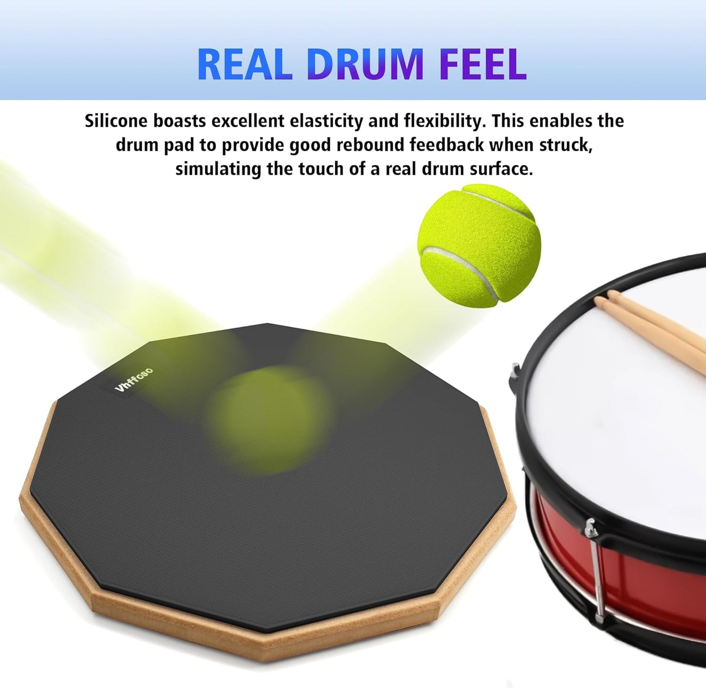 12 Inch Practice Drum Pad with Stand and Sticks, Beginner Snare Drum Pad with Dr